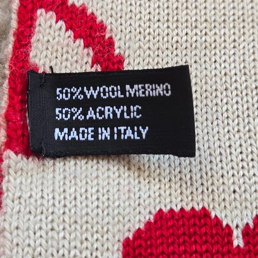 Moschino Peace & Love Hearts Scarf Merino Wool Blend Red White